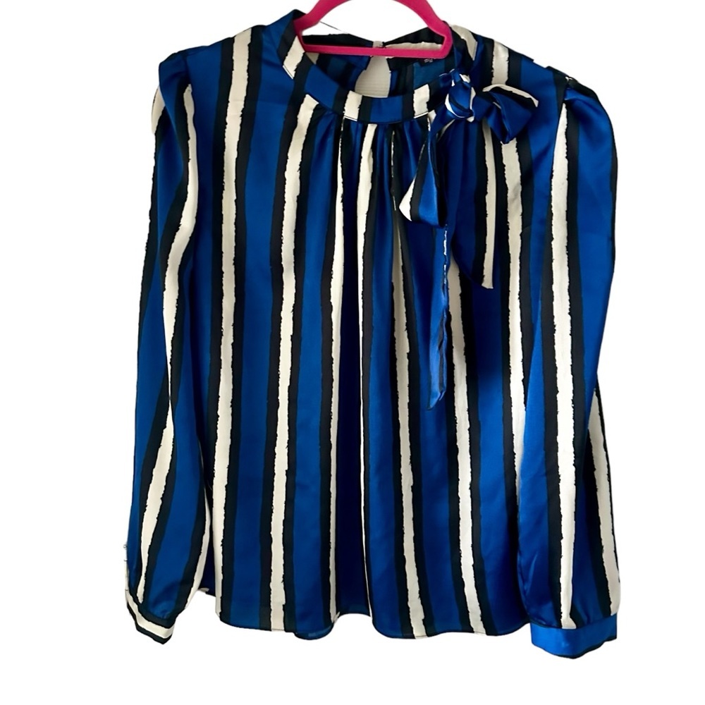 My star Women’s Blouse Striped Blue & White & Black Size XL